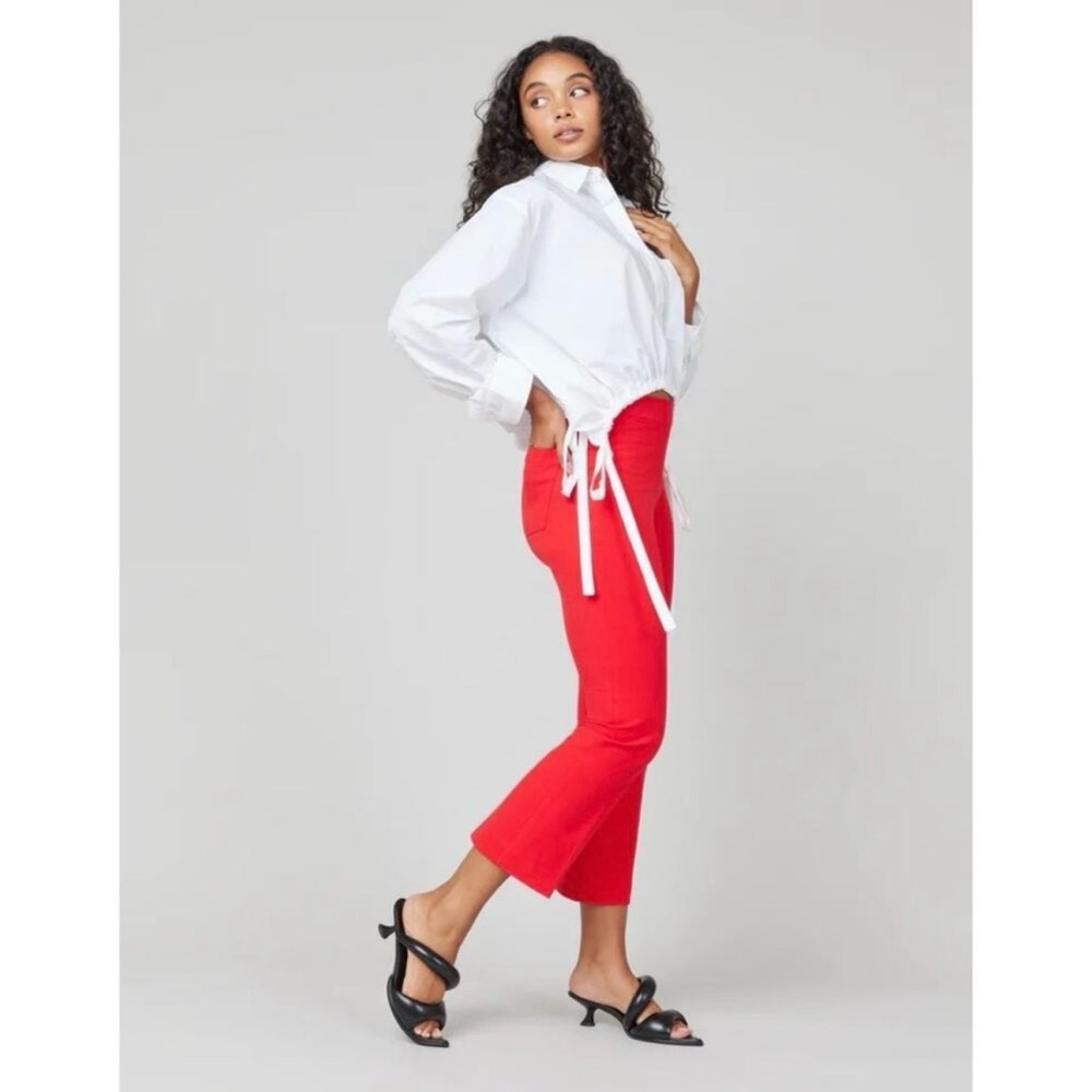 Spanx Polished Kick Flare Crop Pants Womens Small Red Stretch Tummy Control